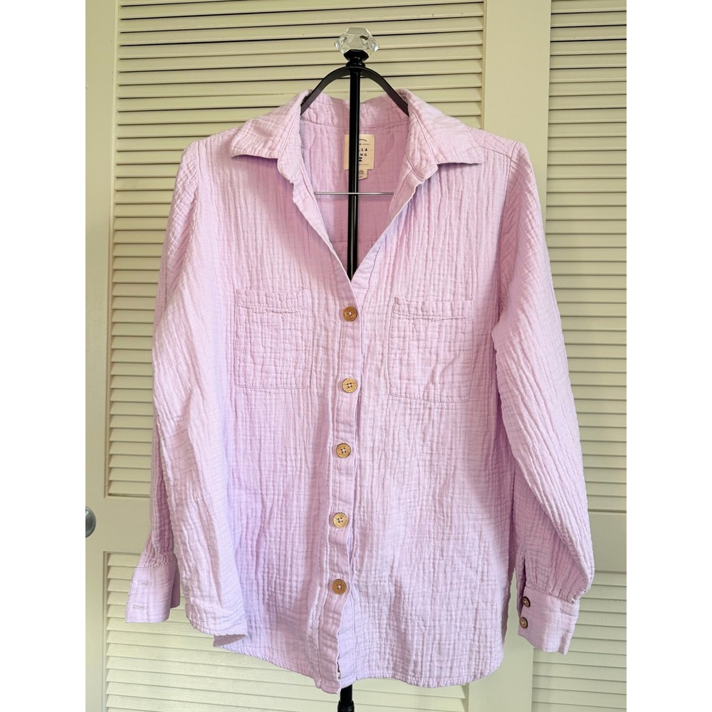Billabong New Waves Gauze Button Down Shirt Lavender Purple Size S